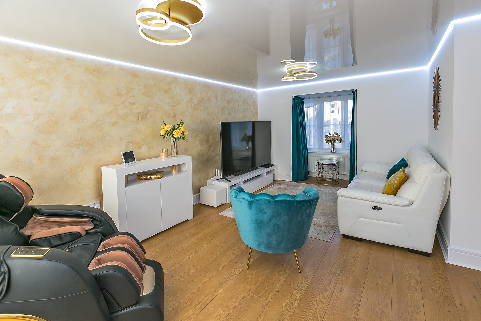 Smart living room with ceiling RGB lighting