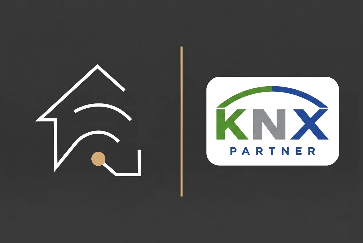 The Real Smart Home logo beside the official KNX Partner logo, showing The Real Smart Home is a certified KNX Partner for professional smart home and building automation
