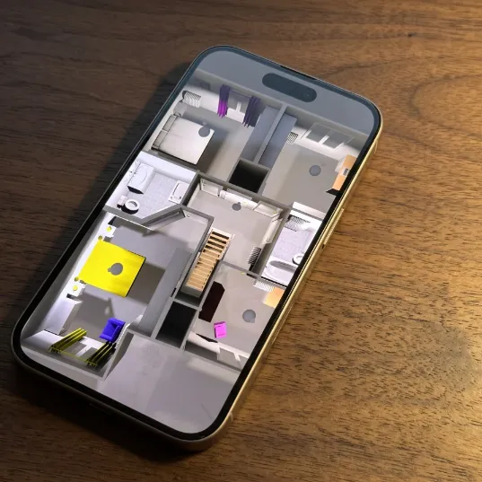 SH-Pro 3D floor plan digital twin of a four bedroom home on a mobile device