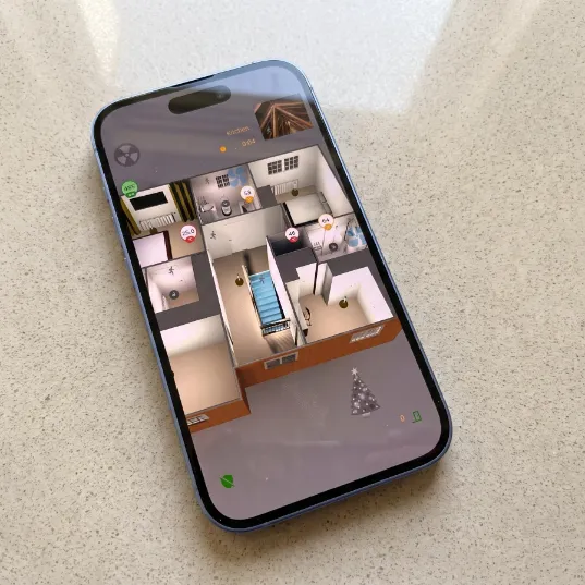 SH-Pro 3D floor plan digital twin of a four bedroom new build on a mobile device
